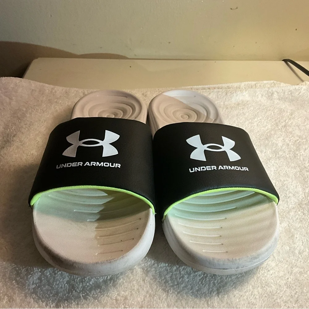 Under Armour Black and White Slide Sandals